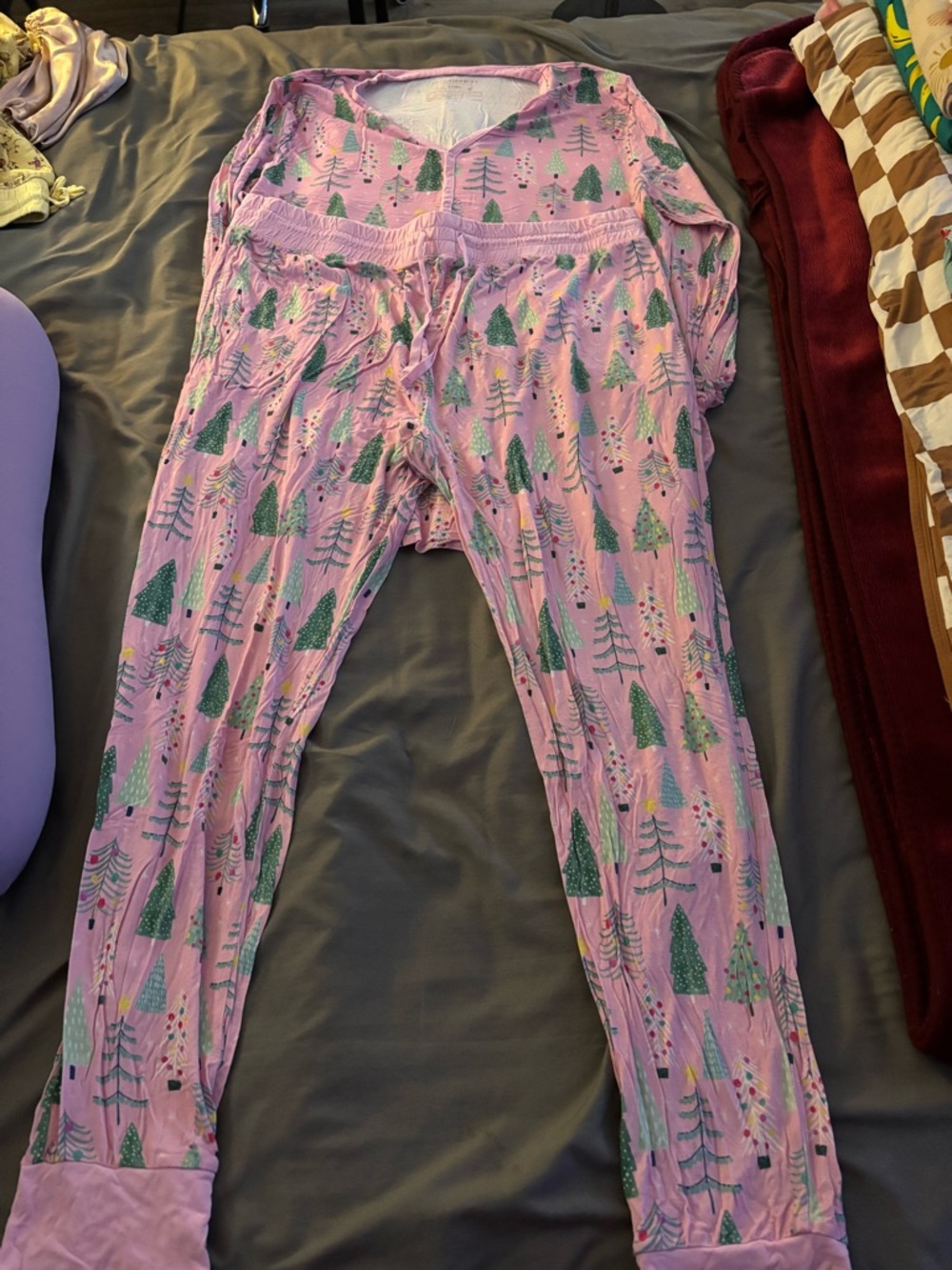 Little Sleepies Pink Holiday Tree Print Pajama Set